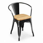 Glownary Alloy Distressed Onyx Black Indoor Arm Chair with Wood Seat