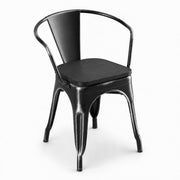 Glownary Alloy Distressed Onyx Black Indoor Arm Chair with Black Wood Seat