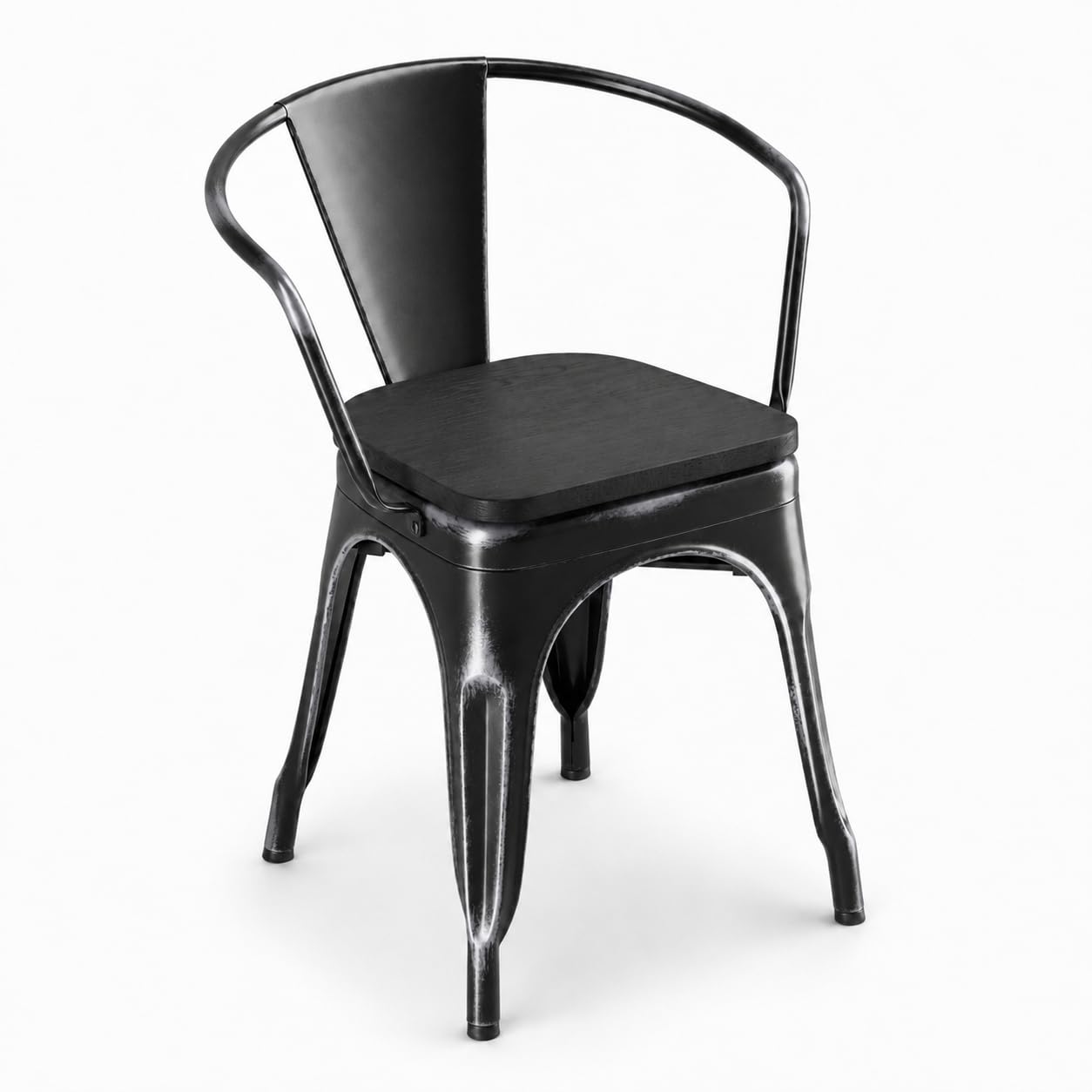 Glownary Alloy Distressed Onyx Black Indoor Arm Chair with Black Wood Seat