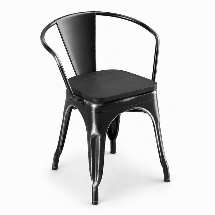 Glownary Alloy Distressed Onyx Black Indoor Arm Chair with Black Wood Seat