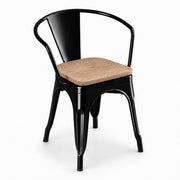 Glownary Alloy Onyx Black Indoor Arm Chair with Gray Wood Seat