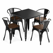 Glownary Alloy 32" x 32" Steel Indoor Table and 4 Arm Chairs, Black