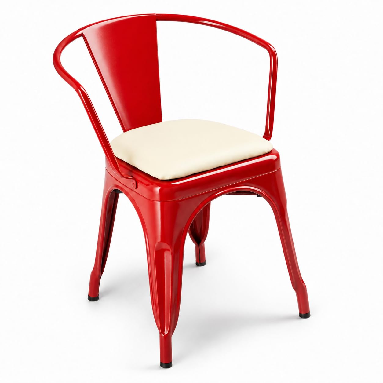 Glownary Alloy Ruby Red Indoor Arm Chair with White Vinyl Cushion