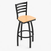 Glownary Ladder Back Swivel Bar Stool with Natural Wood Seat, Black