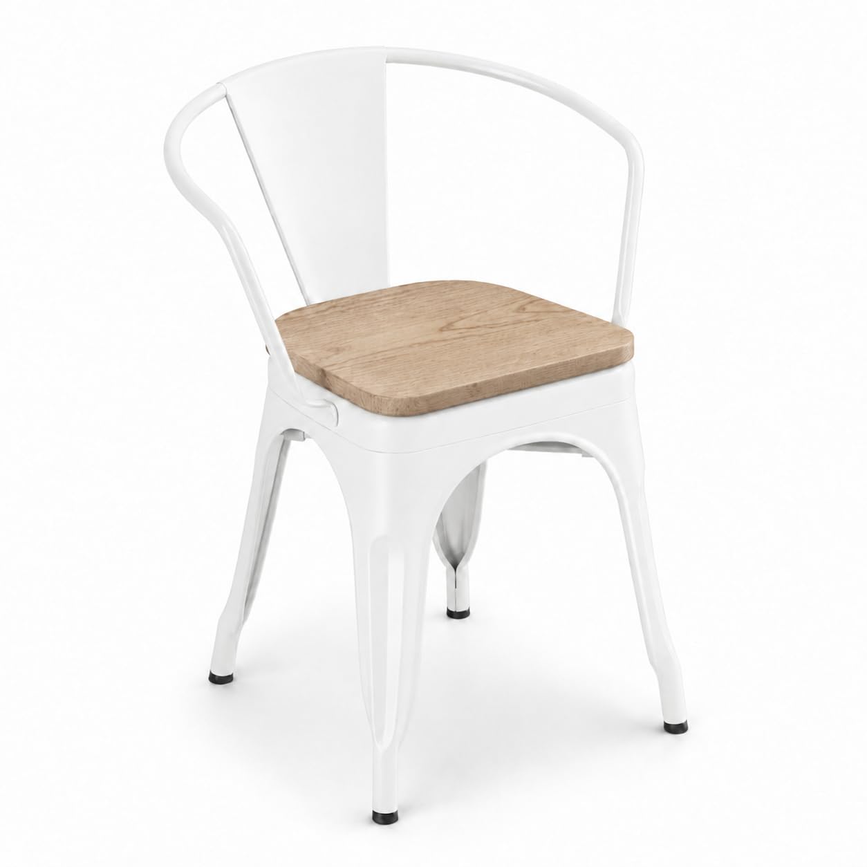 Glownary Alloy Pearl White Indoor Arm Chair with Gray Wood Seat