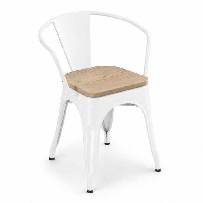 Glownary Alloy Pearl White Indoor Arm Chair with Gray Wood Seat
