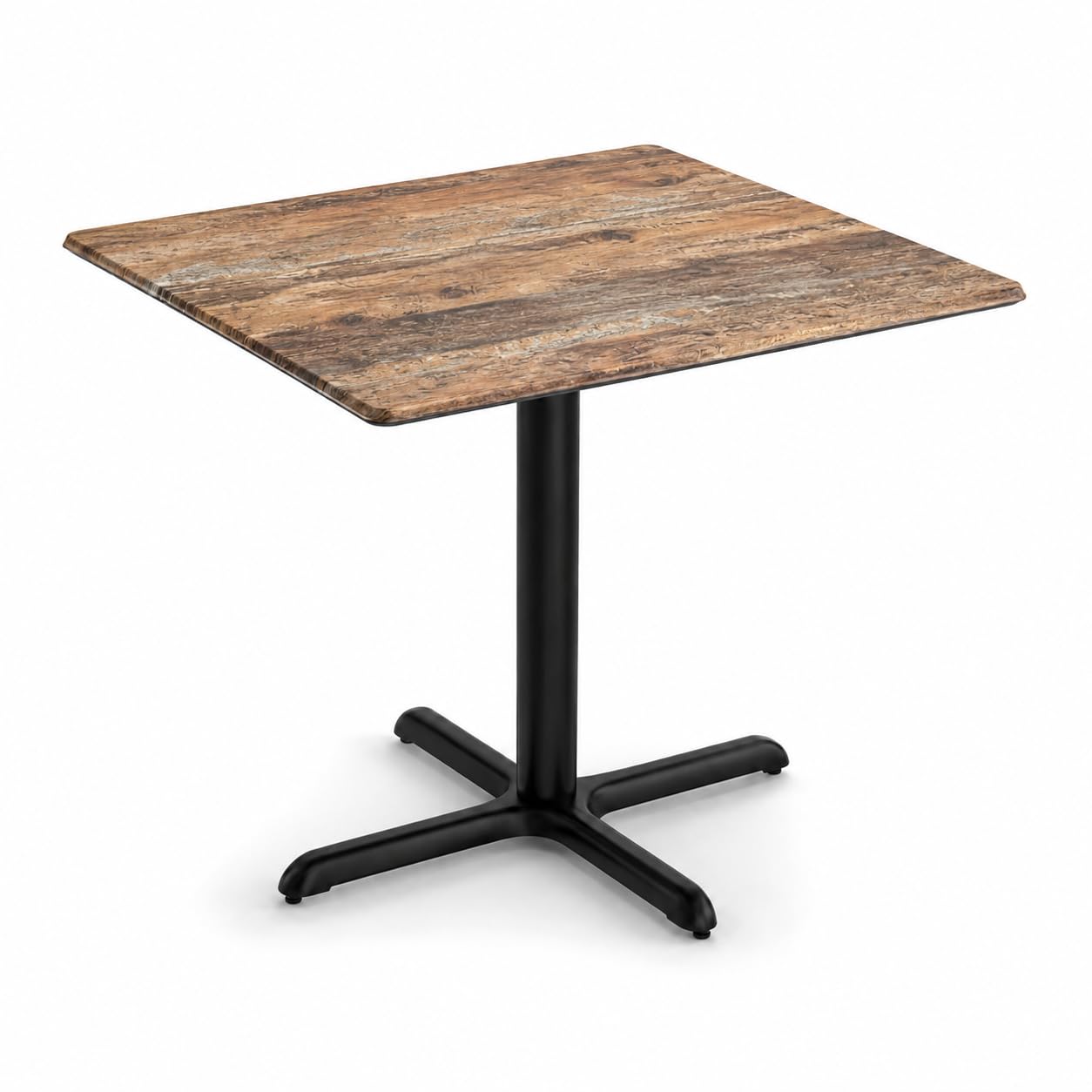 Glownary 36-Inch Square Standard Height Table, Textured Yukon Oak Finish, Black Cross Base, Indoor Outdoor Use
