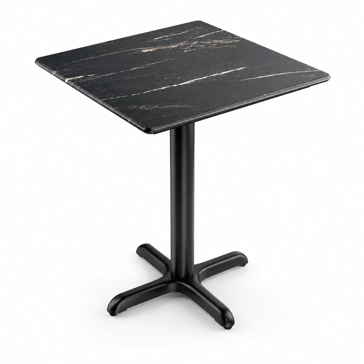 Glownary Excalibur Square Restaurant Table, Letizia Faux Marble Finish, 28 x 28 Black Steel Cross Base, Indoor Outdoor Commercial Use