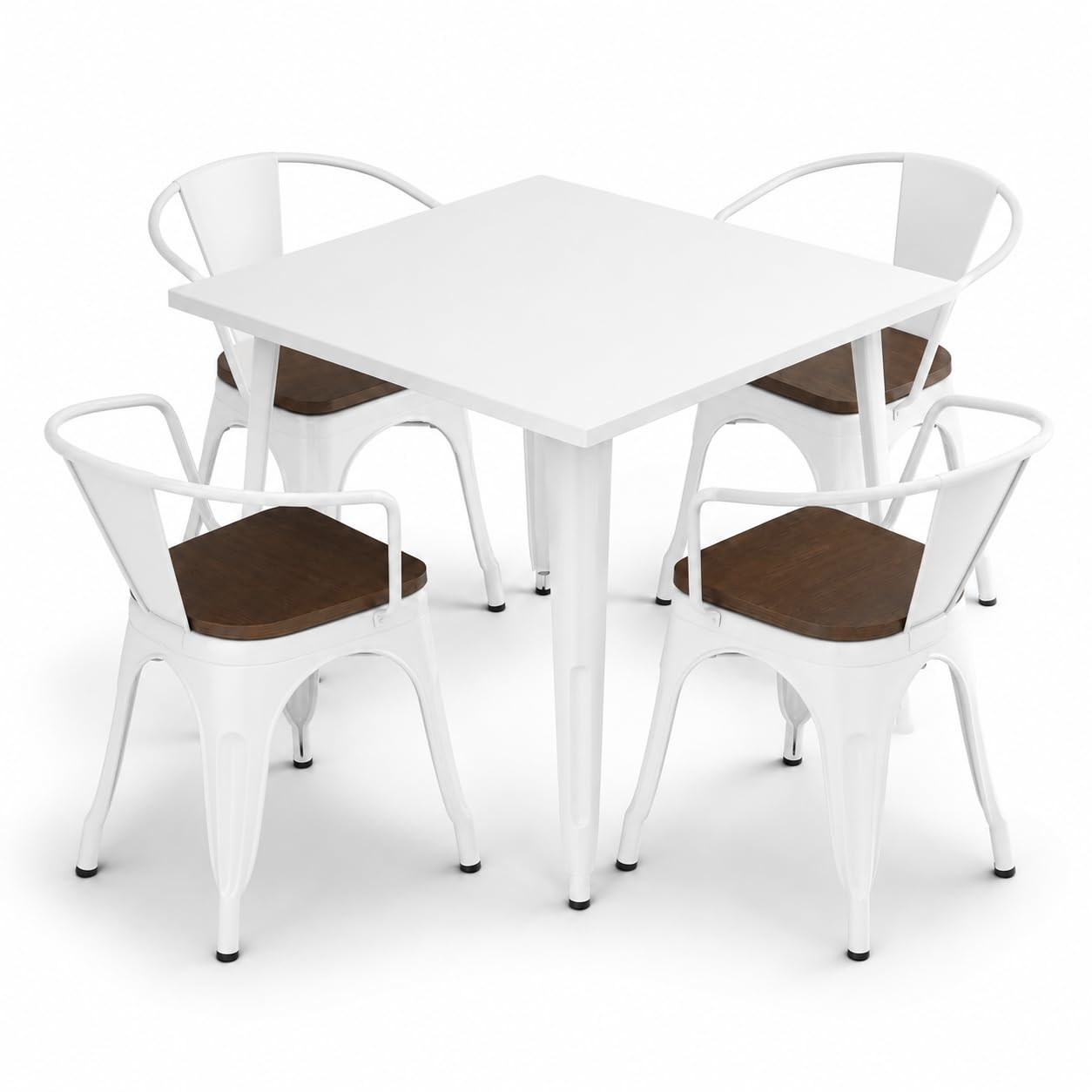 Glownary Alloy 36" x 36" Pearl White Indoor Table and 4 Arm Chairs