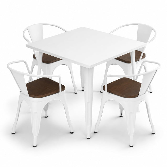 Glownary Alloy 36" x 36" Pearl White Indoor Table and 4 Arm Chairs