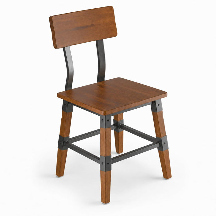 Glownary Industrial Chair with Rustic Walnut Finish, Steel Frame, Set of 2