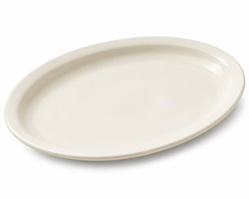 Glownary 11 1/2" x 9 1/8" Ivory Narrow Rim Oval Stoneware Platter