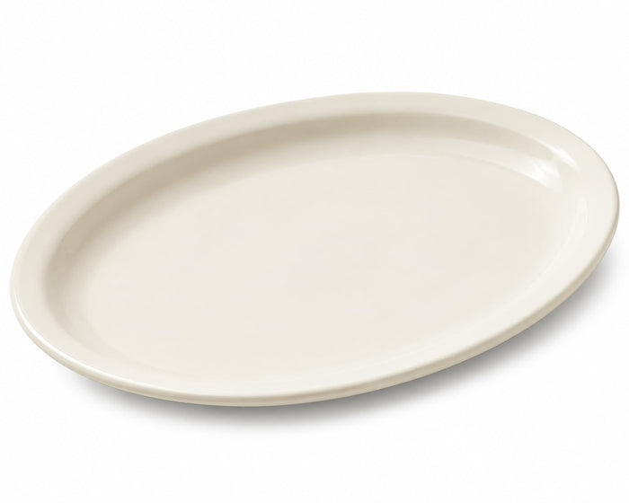 Glownary 11 1/2" x 9 1/8" Ivory Narrow Rim Oval Stoneware Platter