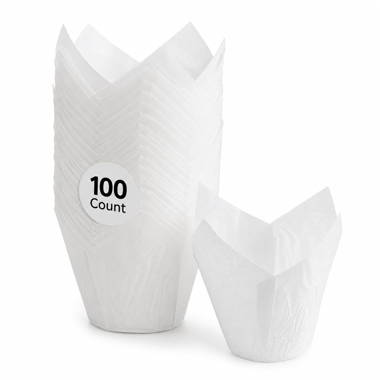 Glownary White Large Tulip Baking Cup, 5-6 oz, 100/Pack