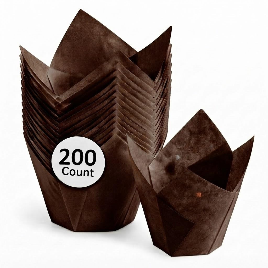 Glownary Mini Tulip Baking Cups, Chocolate Brown, 1.5 oz, 200/Pack