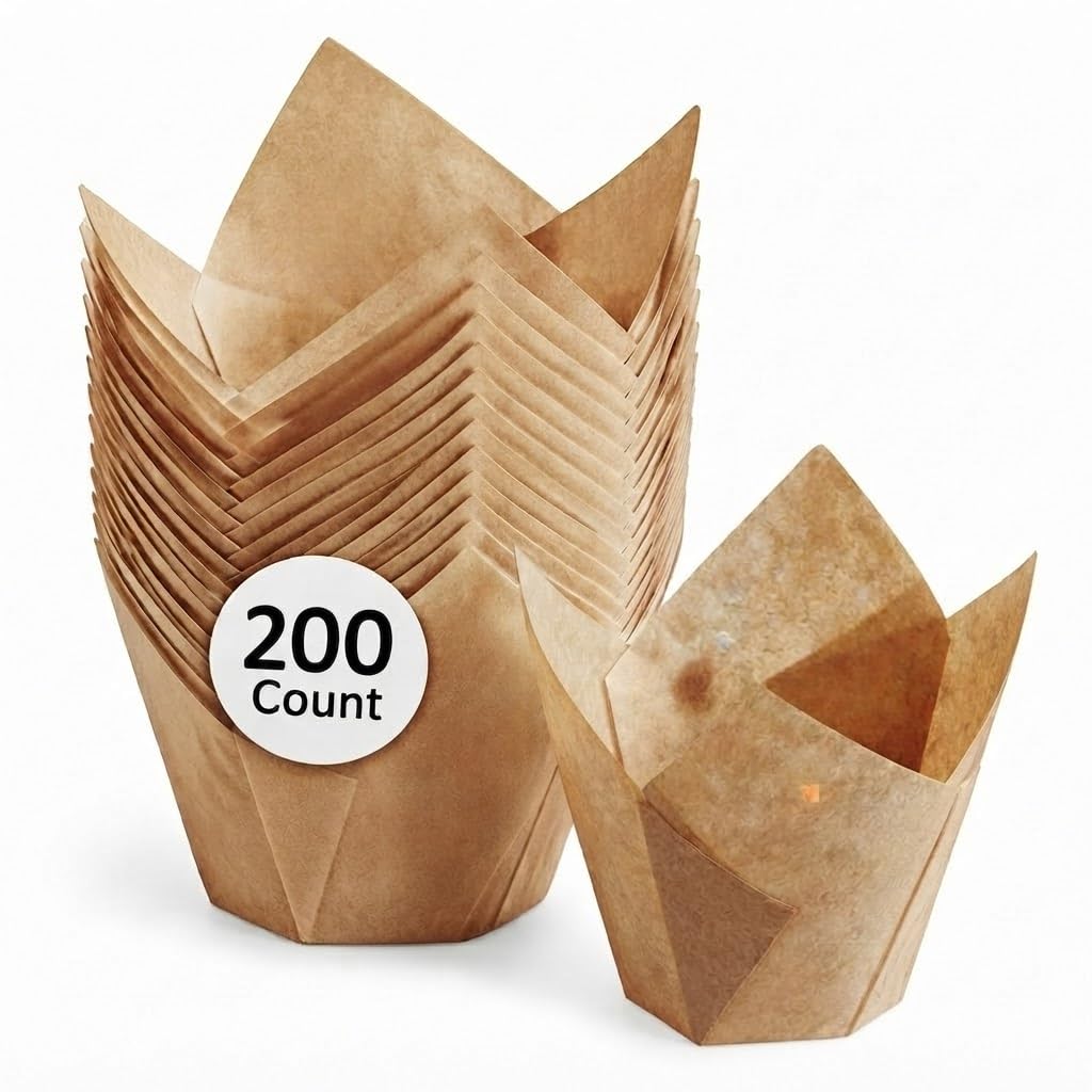 Glownary Mini Tulip Baking Cups Unbleached Natural Kraft Paper