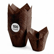 Glownary Chocolate Brown Large Tulip Baking Cups, 100/Pack