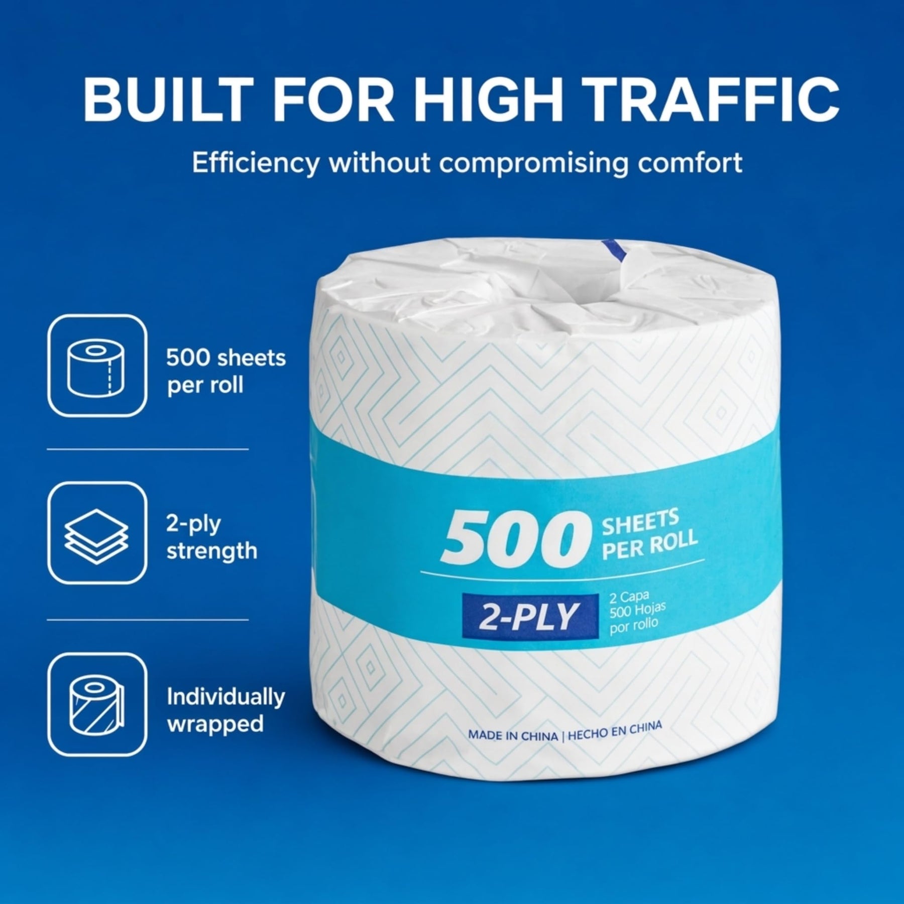 2-Ply Individually Wrapped Toilet Paper, 500 Sheets per Roll, 96/Case view 4