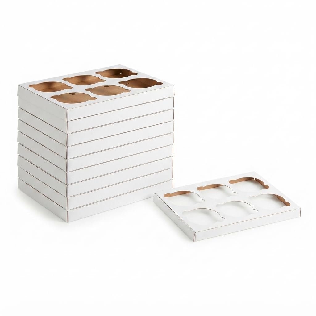 Glownary Reversible Cupcake Insert for 9x7 in Box, 6 Compartments - 10/Pack