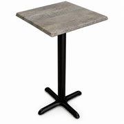 Glownary Excalibur Square Counter Height Table, 24x24 Inch, Textured Toscano Stone Finish, Wood Laminate Top, Steel Cross Base, Indoor Outdoor Use, Gray