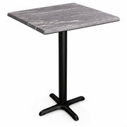 Glownary Excalibur Square Counter Height Table, 28x28 Inch, Paladina Faux Marble Finish, Steel Cross Base, Indoor Outdoor Use, Gray