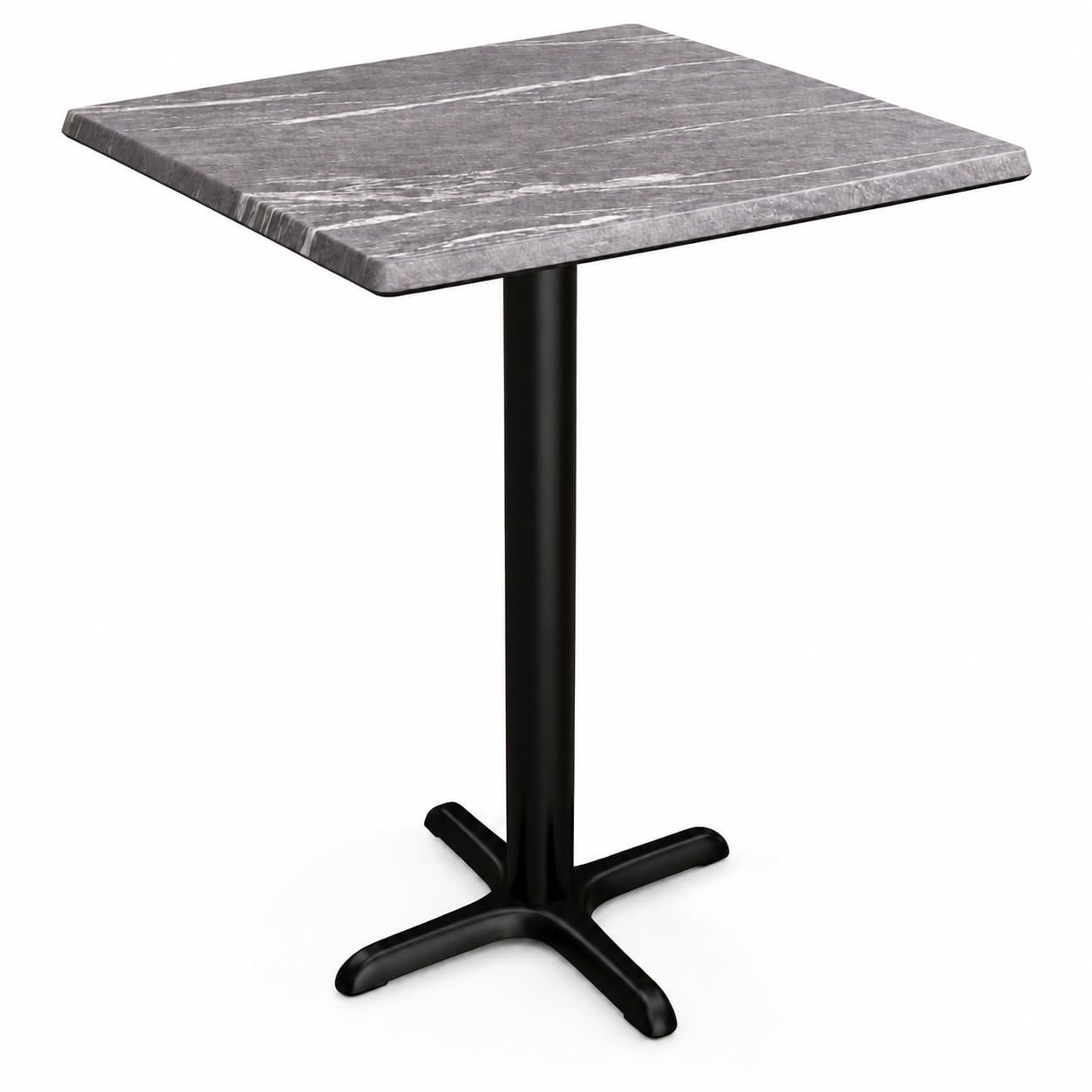 Glownary Excalibur Square Counter Height Table, 28x28 Inch, Paladina Faux Marble Finish, Steel Cross Base, Indoor Outdoor Use, Gray