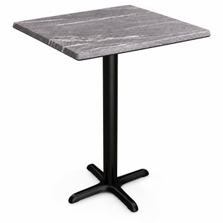 Glownary Excalibur Square Counter Height Table, 28x28 Inch, Paladina Faux Marble Finish, Steel Cross Base, Indoor Outdoor Use, Gray