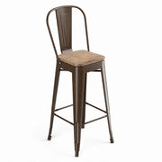 Glownary Alloy Copper Indoor Cafe Barstool with Gray Wood Seat