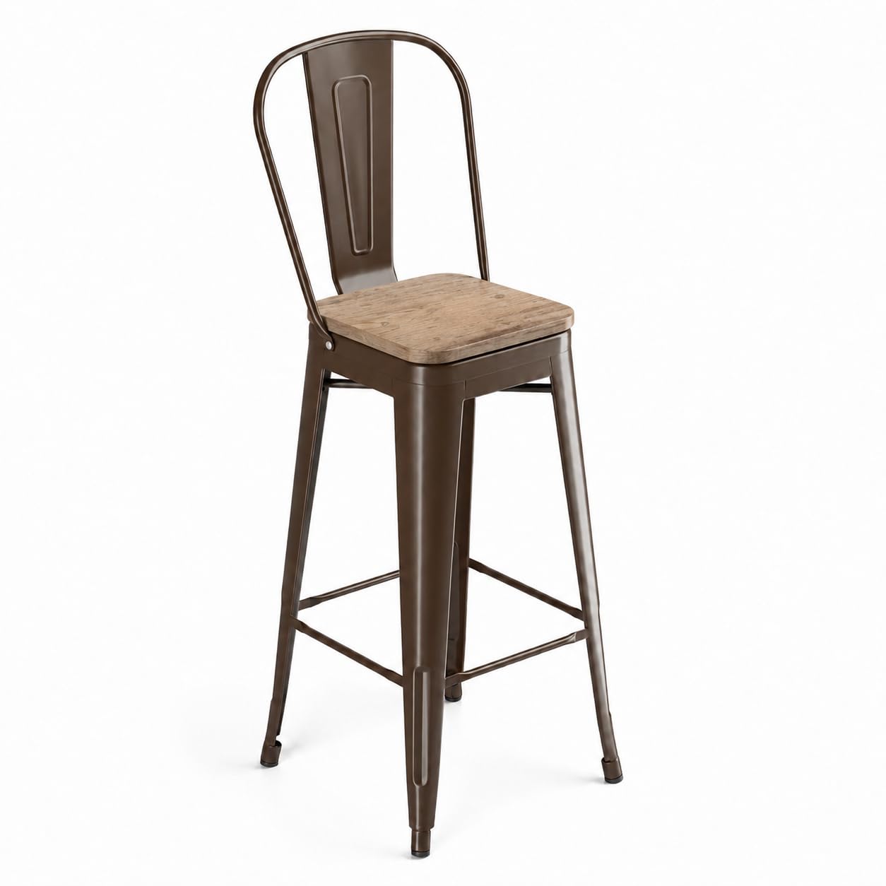Glownary Alloy Copper Indoor Cafe Barstool with Gray Wood Seat