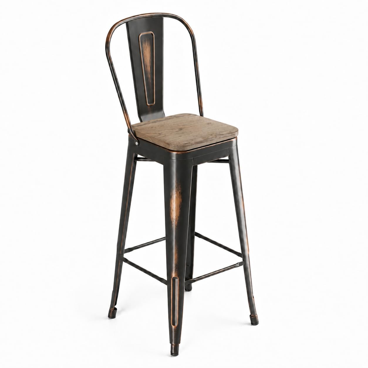 Glownary Alloy Distressed Copper Cafe Barstool with Gray Wood Seat