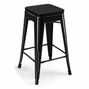 Glownary Alloy Onyx Black Counter Height Backless Stool with Wood Seat