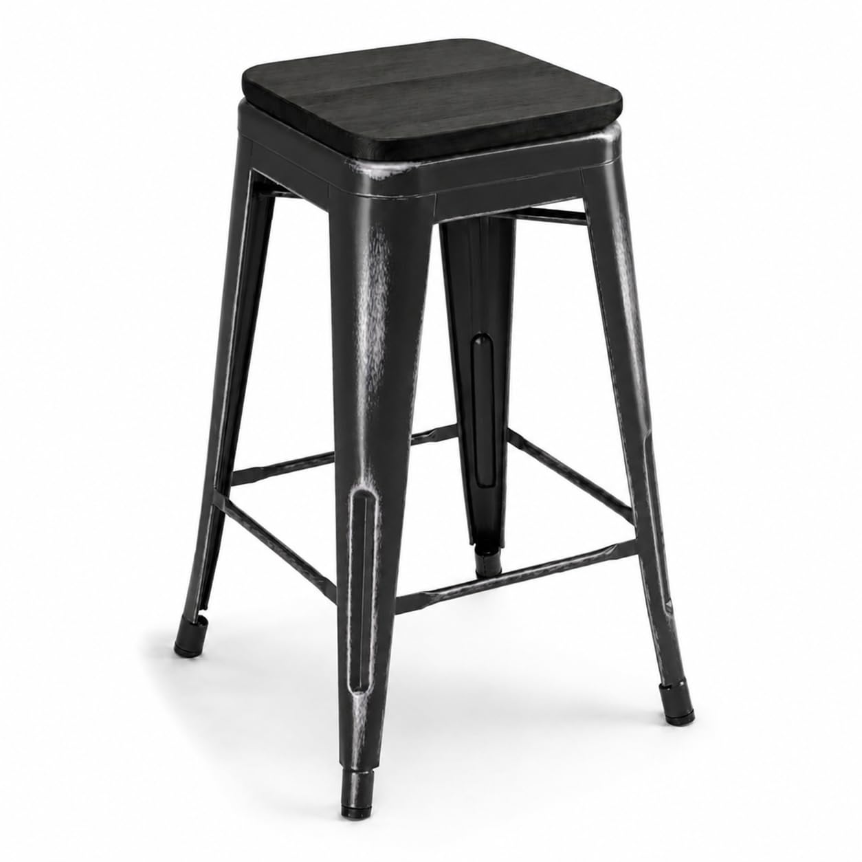 Glownary Alloy Distressed Onyx Black Backless Counter Height Stool