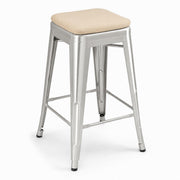 Glownary Alloy Silver Steel Backless Counter Height Stool with Tan Cushion