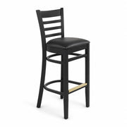 Glownary Black Beechwood Ladder Back Bar Stool with Vinyl Seat