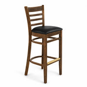Glownary Vintage Finish Beechwood Ladder Back Bar Stool with Black Vinyl Seat