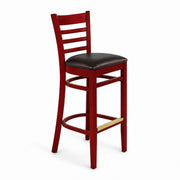 Glownary Mahogany Wood Ladder Back Bar Stool with Black Vinyl Seat
