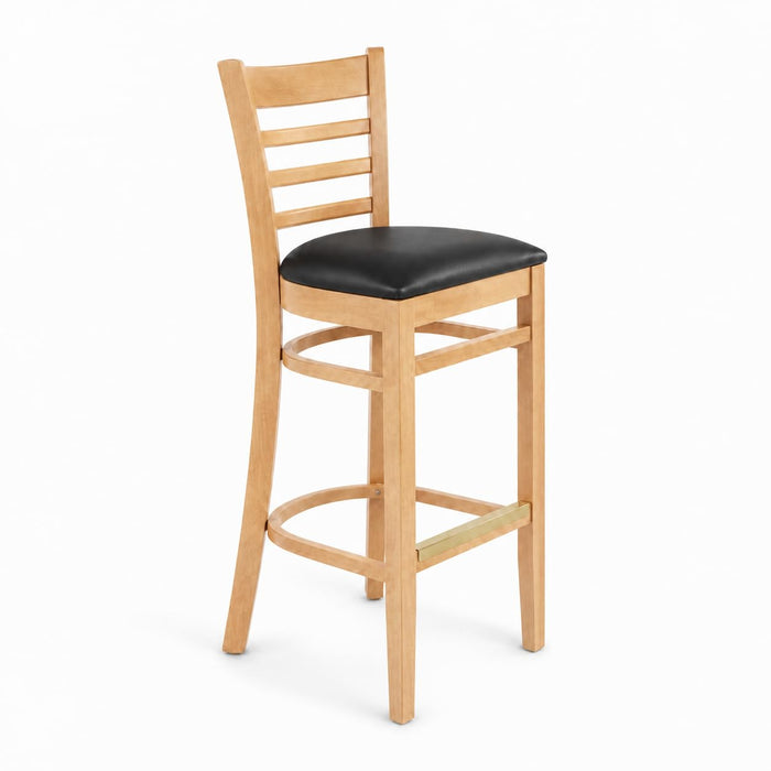 Glownary Natural Wood Ladder Back Bar Stool with Black Vinyl Seat