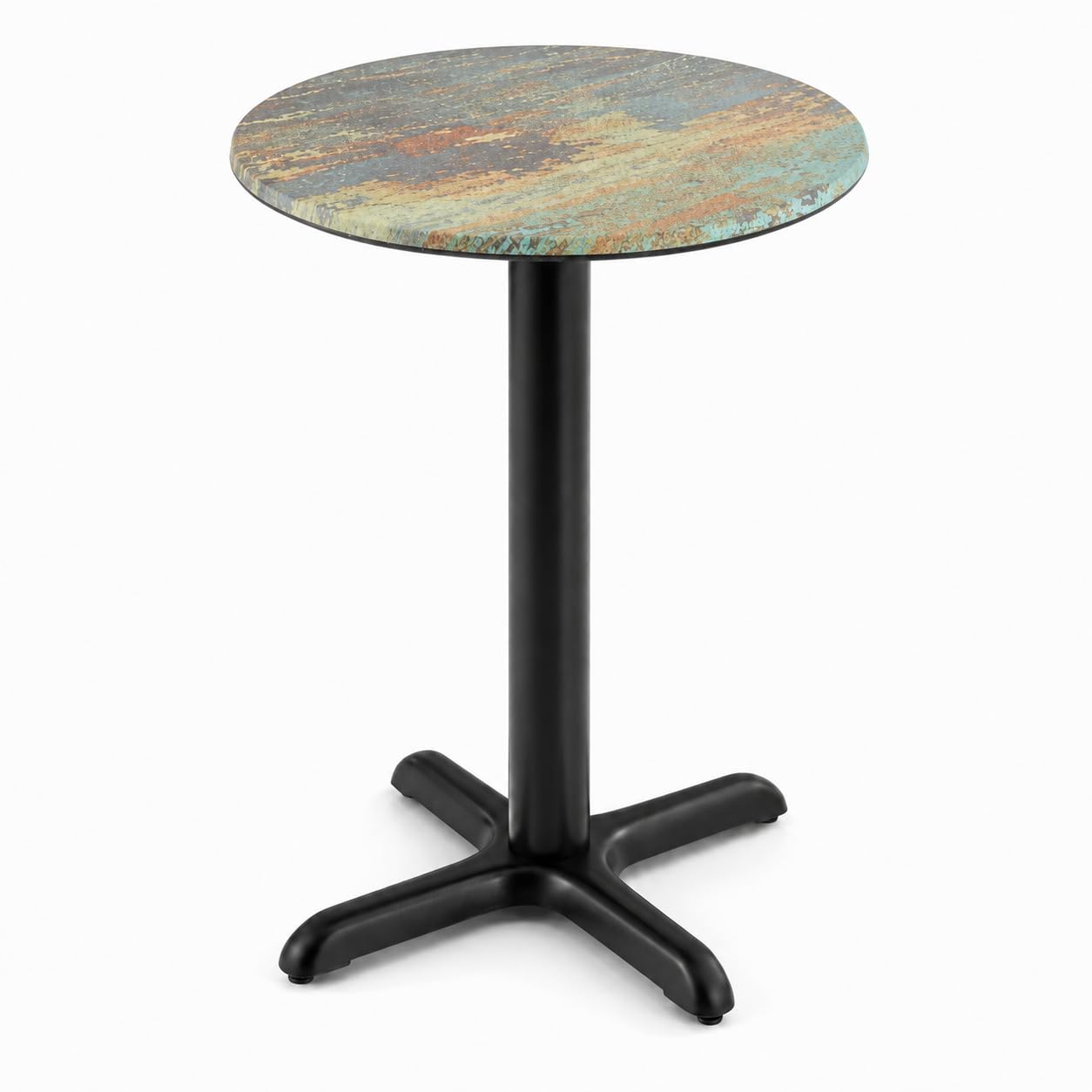 Glownary Excalibur 24-Inch Round Table, Canyon Textured Faux Metal Finish, Standard Height with Cross Base, Indoor Outdoor Commercial Use, Brown and Green