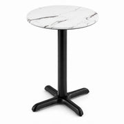 Glownary Excalibur Round Table, White Faux Marble Laminate Top, Black Steel Base, 24 Inch Diameter, Standard Height, Indoor Outdoor Use