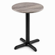 Glownary Excalibur 24-Inch Round Table, Textured Toscano Stone Finish, Black Steel Cross Base, Indoor Outdoor Commercial Use, Gray Laminate Top, Standard Height