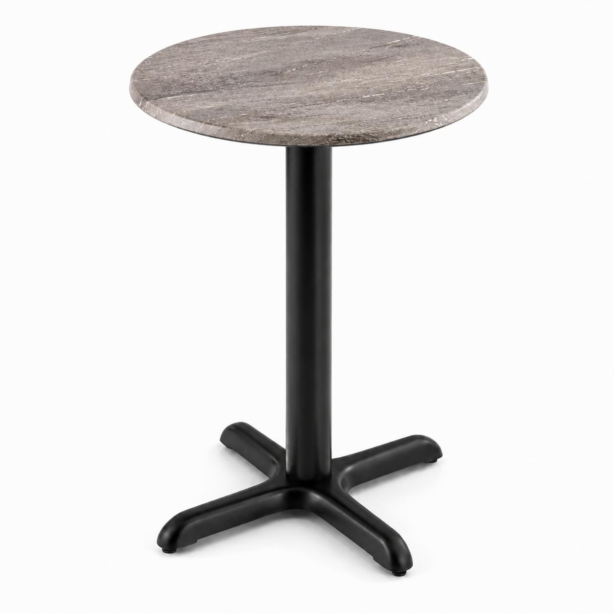 Glownary Excalibur 24-Inch Round Table, Textured Toscano Stone Finish, Black Steel Cross Base, Indoor Outdoor Commercial Use, Gray Laminate Top, Standard Height