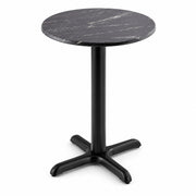 Glownary Excalibur Round Table, Letizia Faux Marble Finish, 24 Inch, Steel Cross Base, Indoor Outdoor Use, Standard Height, Gray, 2-Person Seating