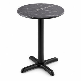 Glownary Excalibur Round Table, Letizia Faux Marble Finish, 24 Inch, Steel Cross Base, Indoor Outdoor Use, Standard Height, Gray, 2-Person Seating