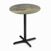 Glownary 36-Inch Round Bar Height Table, Canyon Textured Faux Metal Finish, Steel Cross Base, Indoor Outdoor Use, Brown and Green, 42-Inch Height