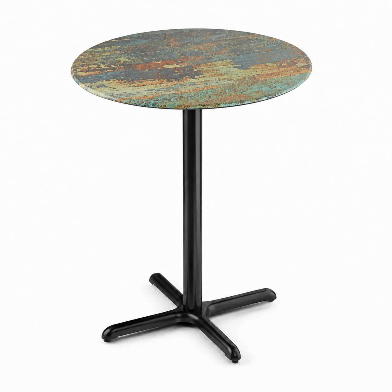 Glownary 36-Inch Round Bar Height Table, Canyon Textured Faux Metal Finish, Steel Cross Base, Indoor Outdoor Use, Brown and Green, 42-Inch Height