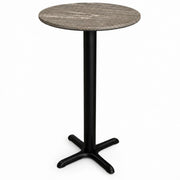 Glownary Excalibur 24-Inch Round Counter Height Table, Textured Toscano Stone Finish, Steel Cross Base, Indoor Outdoor Use, Gray Laminate Wood Top, 2-Person Seating