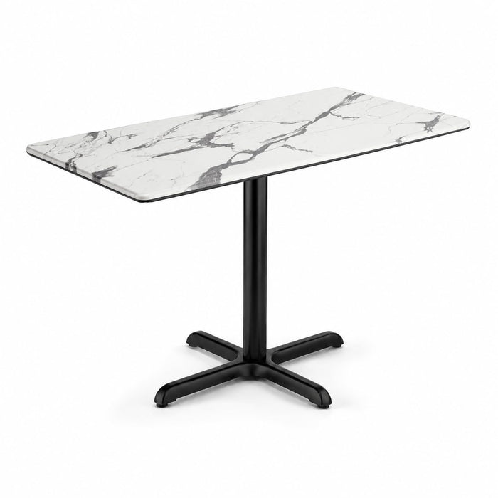 Glownary Excalibur Rectangular Table, White Faux Marble Laminate Top, Black Steel Base, 28x48 Inch, Indoor Outdoor Use