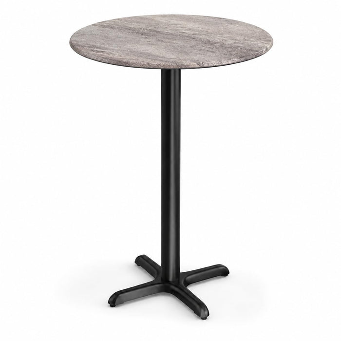 Glownary Excalibur 32-Inch Round Bar Height Table, Textured Toscano Stone Finish, Steel Cross Base, Indoor Outdoor Use, Gray Laminate Top, 42-Inch Height
