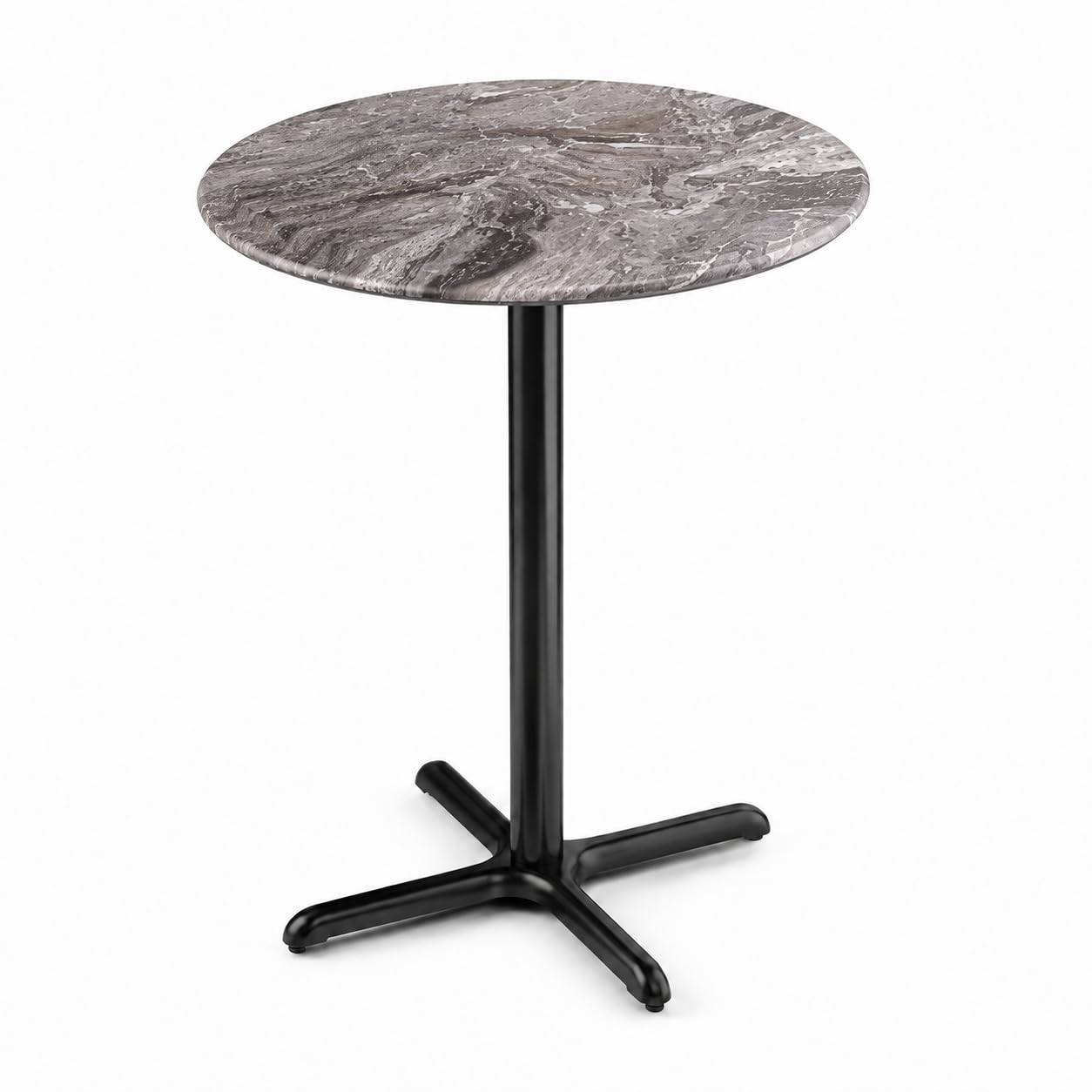 Glownary Excalibur 36-Inch Round Bar Height Table, Paladina Faux Marble Finish, Steel Cross Base, Indoor Outdoor Commercial Use, Gray