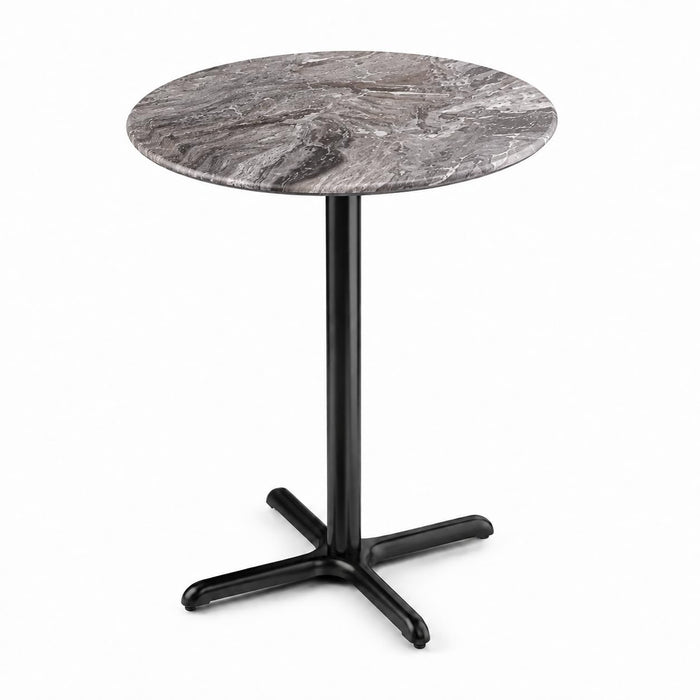 Glownary Excalibur 36-Inch Round Bar Height Table, Paladina Faux Marble Finish, Steel Cross Base, Indoor Outdoor Commercial Use, Gray